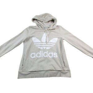 Adidas Original Sports Hoodie Women Medium Beige Big Logo Long Sleeve Drawstring